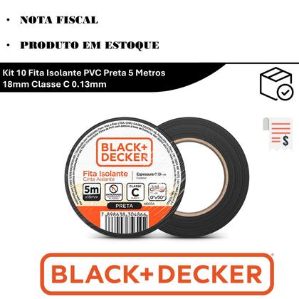 Imagem de Kit 10 Fita Isolante PVC Preta 5 Metros 18mm Classe C 0.13mm
