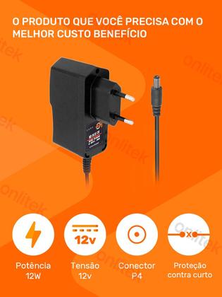 Imagem de Kit 10 Fontes 12v 1a P4 Plug Tomada Fc Com Proteção Cftv Segurança Eletrônica