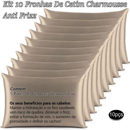 Imagem de Kit 10 Fronhas ( 5 Pares ) Seda Cetim Charmousse Alto Brilho Anti Frizz