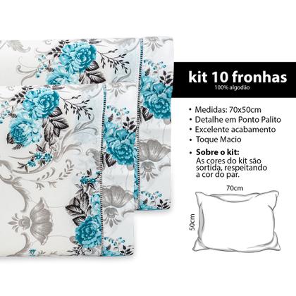Imagem de Kit 10 Fronhas Estampadas 70cm x 50cm Sortida Ponto Palito Percal 180 Fios