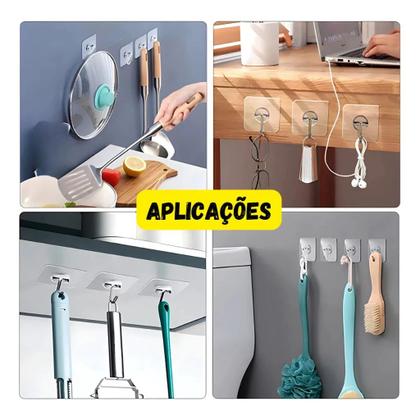 Imagem de Kit 10 Ganchos Transparente Parede Adesivos Sem Furos Casa Organizador Multiuso