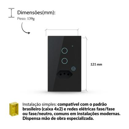 Imagem de Kit 10 Interruptor Smart Wi-fi 2.4 GHz Alexa 2 Botões Tomada 4x2 Bivolt Preto 291990636-10 Neo Avant