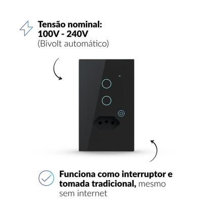 Imagem de Kit 10 Interruptor Smart Wi-fi 2.4 GHz Alexa 2 Botões Tomada 4x2 Bivolt Preto 291990636-10 Neo Avant