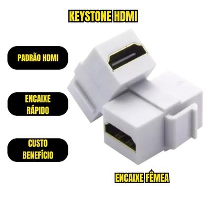 Imagem de Kit 10 Keystone Emenda Hdmi Fêmea 1.4 2.0 Embutir Tomada