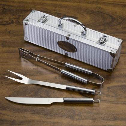 Imagem de Kit 10 - Kits Para Churrasco Maleta Inox + Tábua de Corte - 3 Utensilios