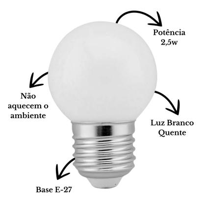 Imagem de Kit 10 Lâmpada Led Bolinha 3w E27 Penteadeira Camarim Varal Espelho Abajur Lustre Branco Frio ou Quente 127v Ou 220v