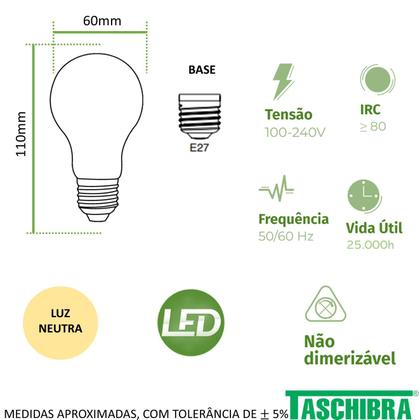 Imagem de Kit 10 Lampada Led Bulbo PERA 7w E27 Branco Neutro 4000K