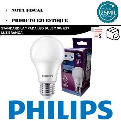 Imagem de Kit 10 Lampada Led Bulbo Philips 9w Branco Frio 6500K E27