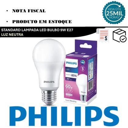 Imagem de Kit 10 Lampada Led Bulbo Philips 9w Branco Neutro 4000K E27