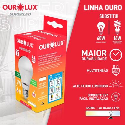 Imagem de Kit 10 Lâmpadas de Led Superled Ouro 9W Bivolt 6500K Branco Frio - OUROLUX