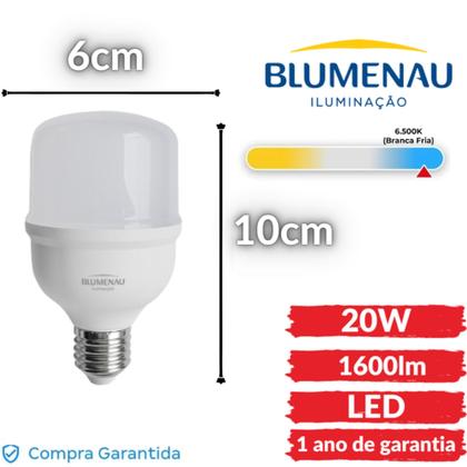 Kit 10 Lâmpadas Led Bulbo 20W Bivolt Alta Potencia Branca Fria 6500k Para Casa e Comércio - BLUMENAU ILUMINAÇÕES Imagem de Kit 10 Lâmpadas Led Bulbo 20W Bivolt Alta Potencia Branca Fria 6500k Para Casa e Comércio