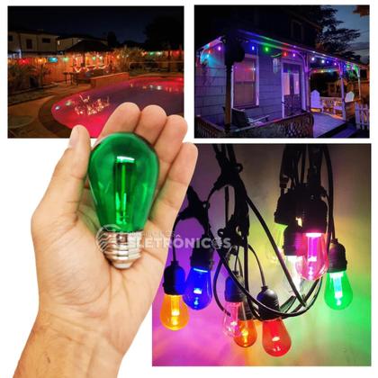 Imagem de kit 10 Lâmpadas Led Retrô Coloridas Boloinhas 1w S14 110v Abajurs Luminárias Jardim  61462