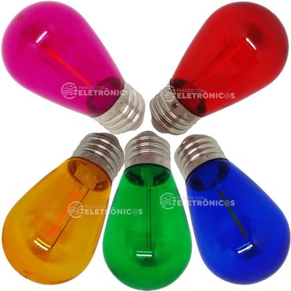 Imagem de kit 10 Lâmpadas Led Retrô Coloridas Boloinhas 1w S14 110v Abajurs Luminárias Jardim  61462