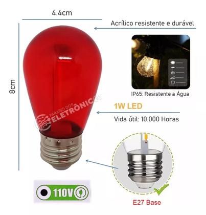 Imagem de Kit 10 Lâmpadas Led Retrô Filamento Bolinha 1w S14 110v Abajur Luminárias 61460