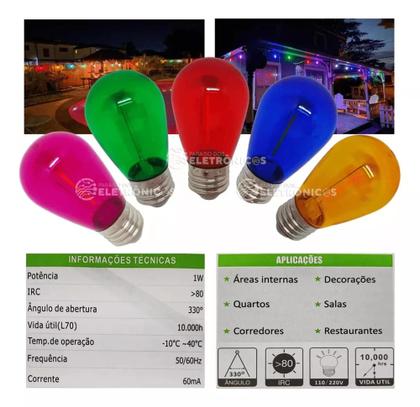 Imagem de Kit 10 Lâmpadas Led Retrô Filamento Bolinha 1w S14 110v Abajur Luminárias 61460