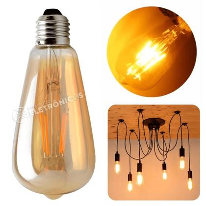 Imagem de Kit 10 Lâmpadas Retrô Bulbo Com Filamento Led 4w St64 Torna Ambiente Aconchegante 60484