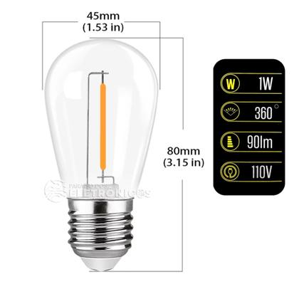 Imagem de Kit 10 Lâmpadas Retrô Filamento Led Potência 1w S14 Super Resistente 61182