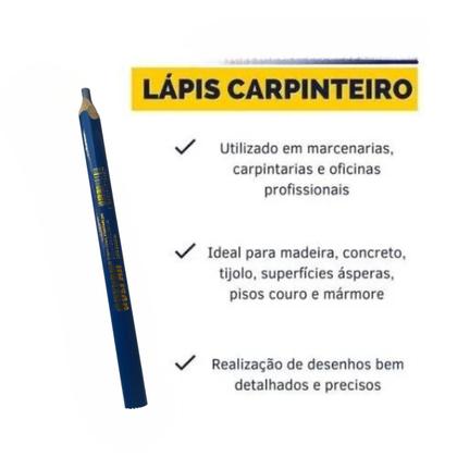 Imagem de Kit 10 Lápis Carpinteiro Azul Marceneiro Pedreiro Obra