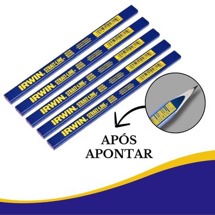 Imagem de Kit 10 Lápis Carpinteiro Irwin Azul Para Marceneiro Pedreiro e Obra Em Geral Marcação Em Madeira Alvenaria 66305SL Strait-Line