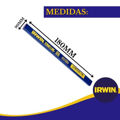 Imagem de Kit 10 Lápis Carpinteiro Irwin Azul Para Marceneiro Pedreiro e Obra Em Geral Marcação Em Madeira Alvenaria 66305SL Strait-Line