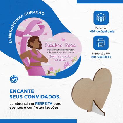 Imagem de Kit 10 Lembrancinhas MDF Coração Outubro Rosa Prevenção e Conscientização