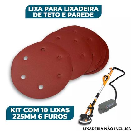 Imagem de Kit 10 Lixas 225mm 60 Grãos Para Lixadeiras MLP 750/710H De Parede Teto Menegotti