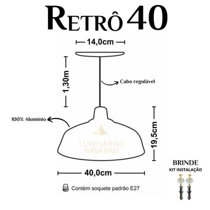 Imagem de Kit 10 Luminária Pendente Retro 40cm Interior Cobre Com Fiação 110/220v