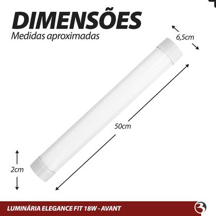 Imagem de KIT 10 Luminária Tubular Linha Elegance Fit 18W LED Branco Frio 110V/220V-Avant