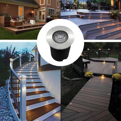 Imagem de Kit 10 Luminárias Balizadores Spot Led SMD Em PVC De 1W Luz Branco Quente De Embutir Em Piso Chão Solo Gramado Jardim