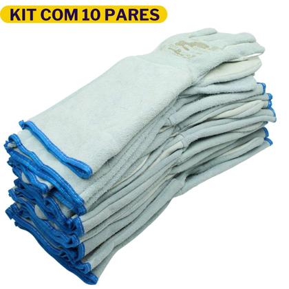 Imagem de kit 10 Luva De Segurança Mista Raspa Vaqueta Cano Longo 20cm  CA26742 Profissional