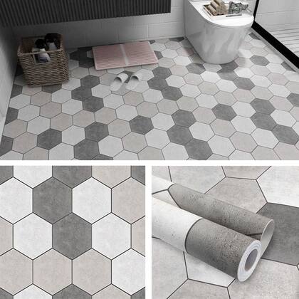 Imagem de Kit 10 Metros de Adesivo Vinilico para Piso Hexagono Cinza
