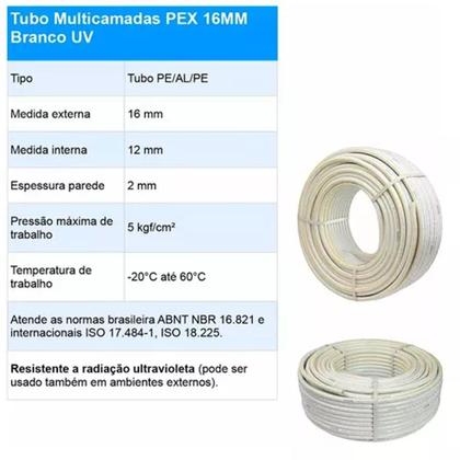 Imagem de Kit 10 Metros Tubo Pex Proteção Uv 16mm + 2 Cotovelos 16mm