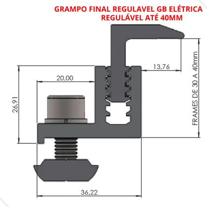 Imagem de kit 10 Middle Clamp + 4 End Cap Regulável 30 mm - 45 mm