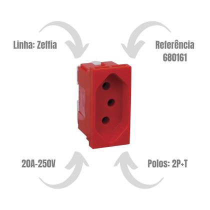 Imagem de Kit 10 Mod Tomada 2P+T 20A-250V 680161 Vermelho Zeffia Pial