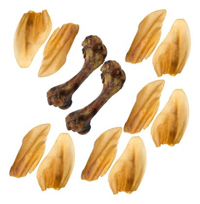 Imagem de Kit 10 Modedor Natural Orelha Bovina Petisco E 2 Osso Fêmur Cor Bege