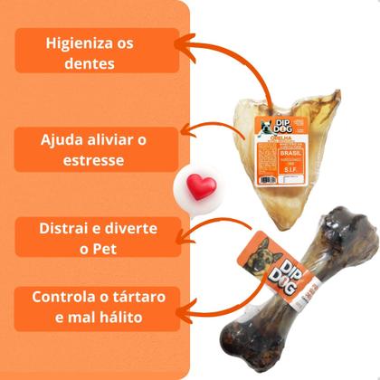 Imagem de Kit 10 Modedor Natural Orelha Bovina Petisco E 2 Osso Fêmur Cor Bege