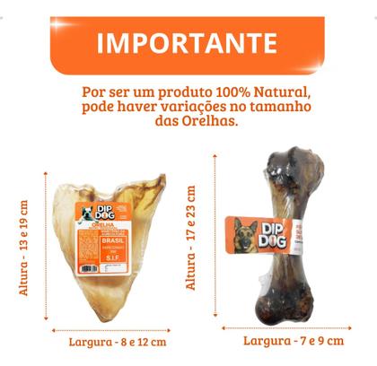 Imagem de Kit 10 Modedor Natural Orelha Bovina Petisco E 2 Osso Fêmur Cor Bege