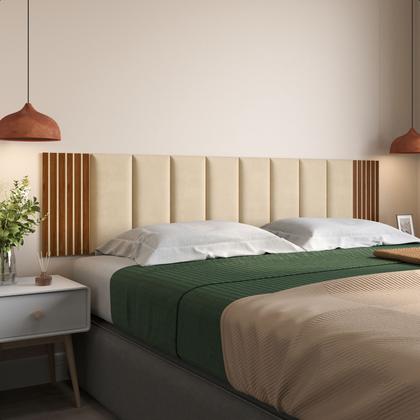 Imagem de Kit 10 Módulos Estofados E 2 Módulos Ripados Em MDF Cabeceira Cama King Casal