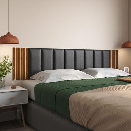 Imagem de Kit 10 Módulos Estofados E 2 Módulos Ripados Em MDF Cabeceira Cama King Casal