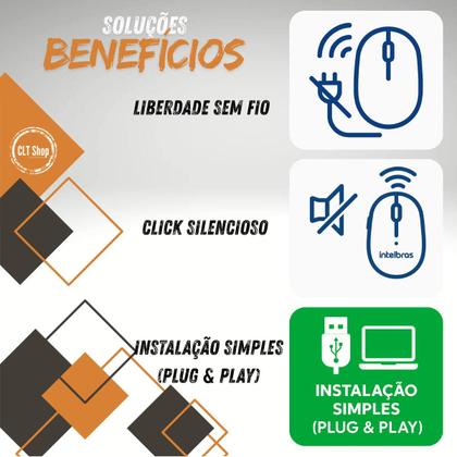 Imagem de Kit 10 Mouse Sem Fio MSI 55 Intelbras Design Anatômico Ambidestro Clique Silencioso NF Para Empresa