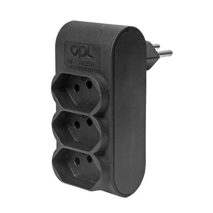 Imagem de Kit 10 Multiplicador 3 Tomadas 2 Pinos + Terra Preto - OPL