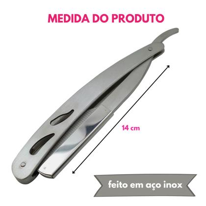 Imagem de Kit 10 Navalha 14cm Aço Inox Navalhete Barbear Profissional Barbeiro E Lamina Platinum Lord