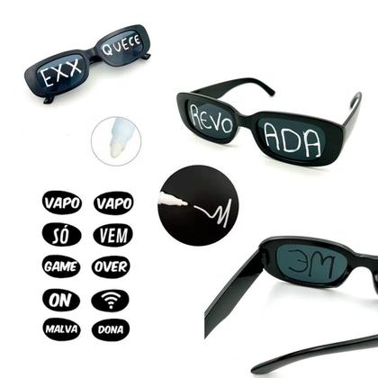 Imagem de Kit 10 Óculos De Sol Retrô Formatura Preto + Caneta Giz Liq