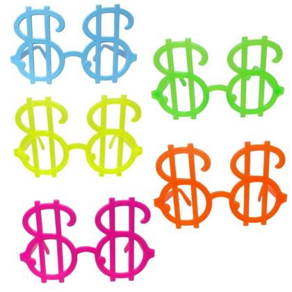 Imagem de Kit 10 Oculos Neon Cifrão Para Festa Na Luz Negra Brilha