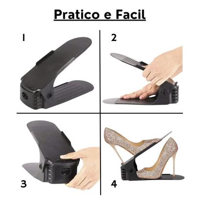 Imagem de kit 10 Organizador de Sapatos Tênis Saltos Calçados em Geral com Regulagem de Altura Top Preto