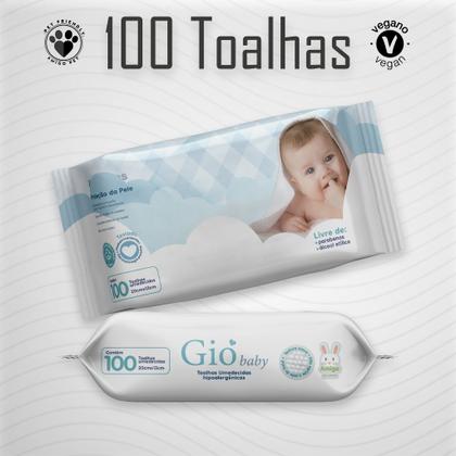 Imagem de Kit 10 Pacotes de Toalhas Umedecidas GIO BABY 100 Folhas 19x13 cm - Vegano - 98% Água