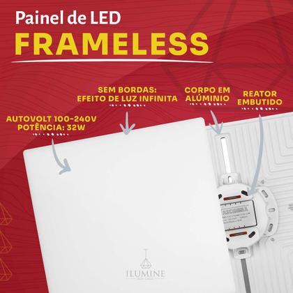 Imagem de Kit 10 Painéis LED Taschibra Frameless 32W Quadrado Embutir ou Sobrepor