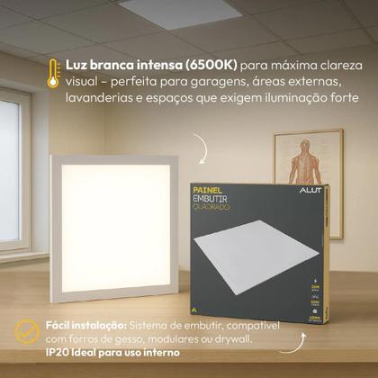 Imagem de Kit 10 Painel Led Plafon 18w ou 25w 6500k Branco Frio Bivolt Embutir ou Sobrepor Branco Alut By Avant