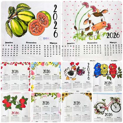 Imagem de Kit 10 Pano De Prato Calendário 2026 - 10 Estampas Sortidas