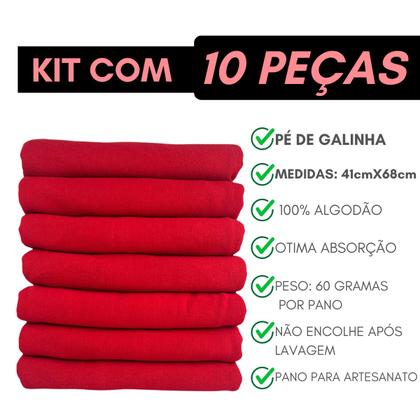 Imagem de Kit 10 Pano De Prato Cozinha Seca Louça Pé De Galinha 5 Cores 100 Algodão Dia a Dia